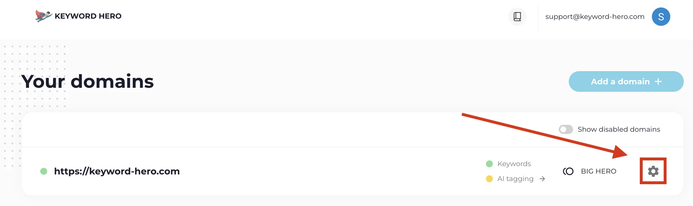 A project row in the projects list with its settings icon highlighted.