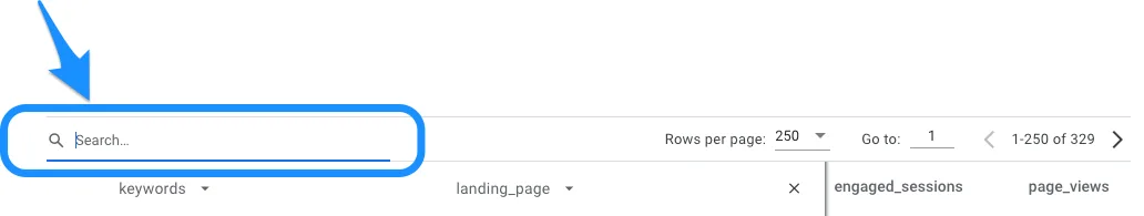 The search box above the keyword table in the GA4 report.