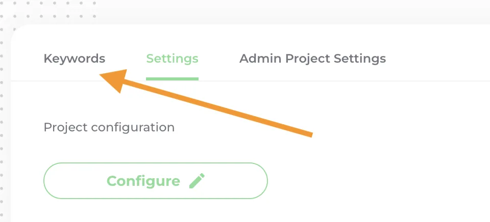 The project settings with the Keywords tab highlighted.