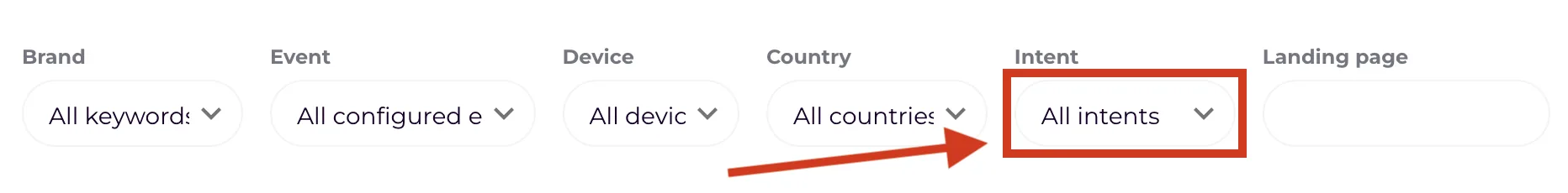 The filter bar in the app with the Intent dropdown.