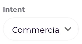 The Intent dropdown open with Commercial selected.