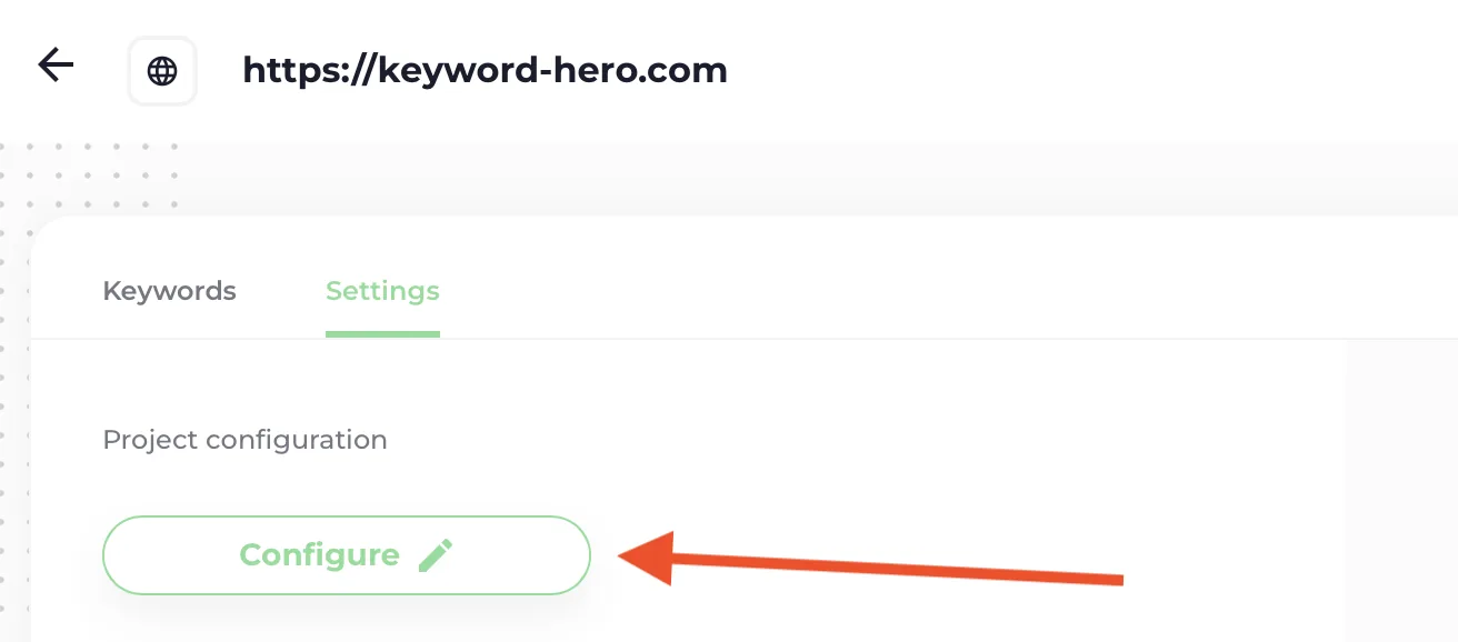The project settings tab with the Configure button.